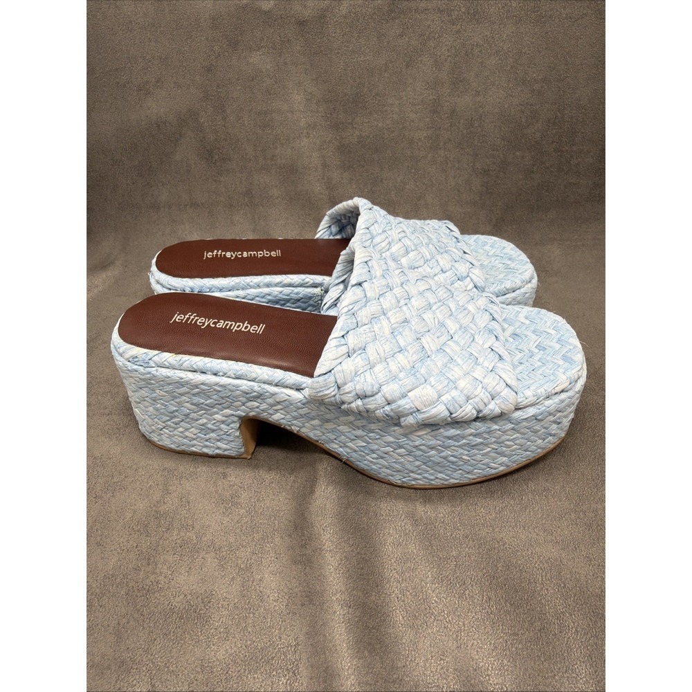 Jeffrey Campbell Marla Light Blue Woven Platform Slides Size 6